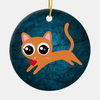 Kitty Cat Heart Thief Cute Gift Ceramic Ornament