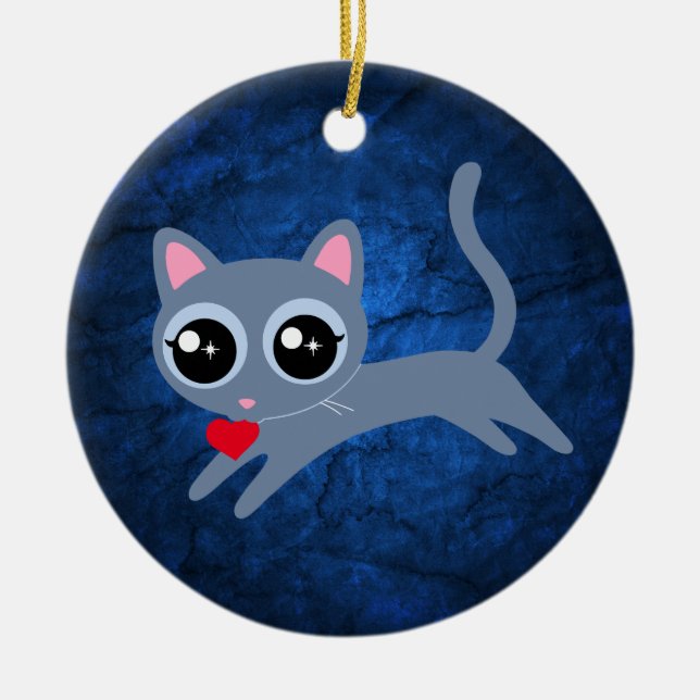 Kitty Cat Heart Thief Cute Gift Ceramic Ornament (Front)