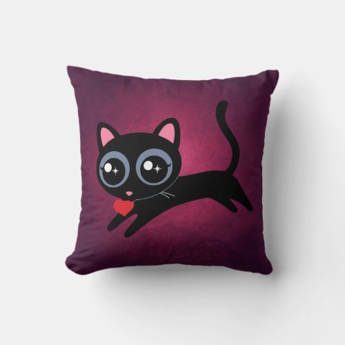 Kitty Cat Heart Thief Cute Gift for Girl Throw Pillow