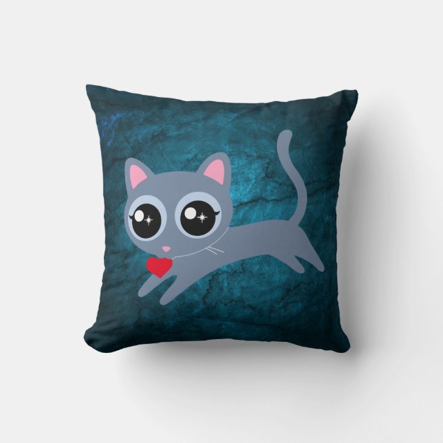 Kitty Cat Heart Thief Cute Gift Throw Pillow (Front)
