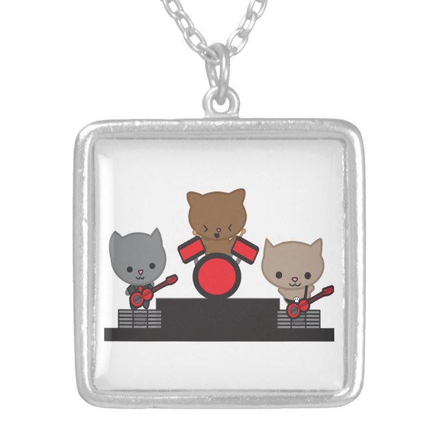 Kitty Cat Kawaii Band Silver Plated Necklace (Front)