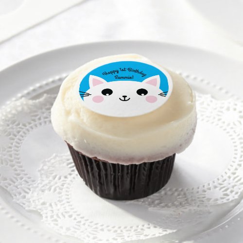 Kitty Cat Kids Birthday Cute Edible Frosting Rounds