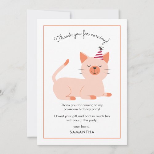 Kitty Cat Kids Birthday Party Cute Thank You Card