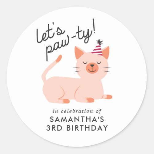 Kitty Cat Kids Birthday Party  Lets Paw_ty Classic Round Sticker