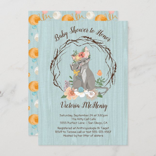 Kitty Cat kitten and Momma Baby shower Invitations (Front/Back)