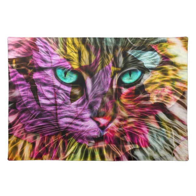 Kitty Cat Kitten Artsy Design Cloth Placemat (Front)