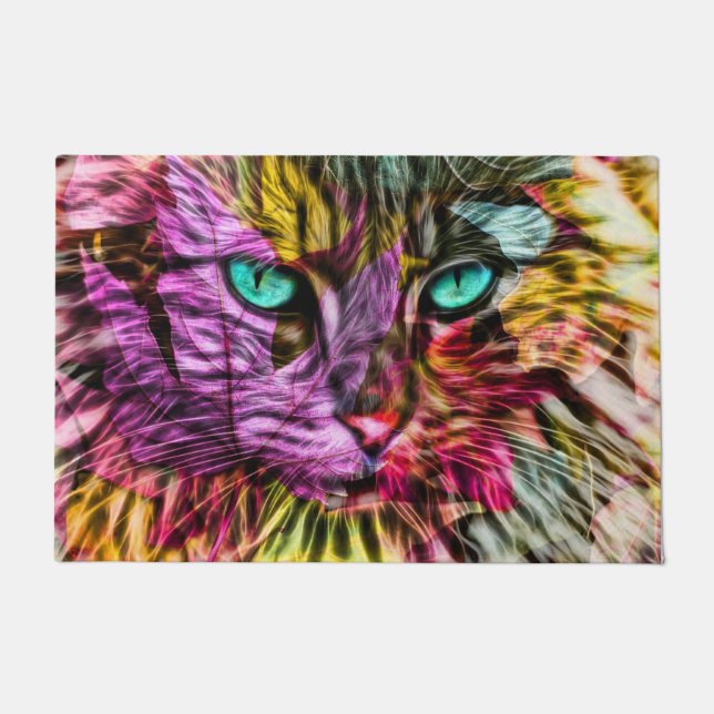 Kitty Cat Kitten Artsy Design Doormat (Front)