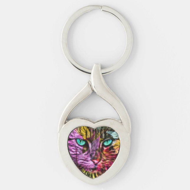 Kitty Cat Kitten Artsy Design Keychain (Front)