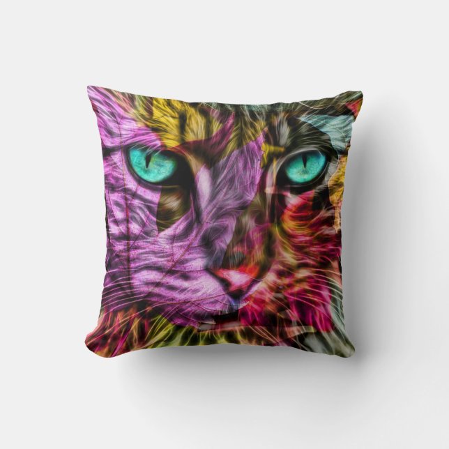 Kitty Cat Kitten Artsy Design Throw Pillow (Front)