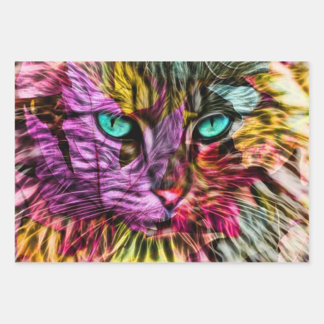 Kitty Cat Kitten Artsy Design Wrapping Paper Sheets (Front)