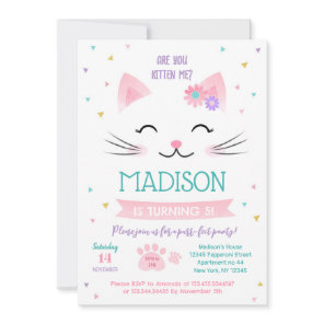 Kitty Cat Kitten Birthday Invitations for girl