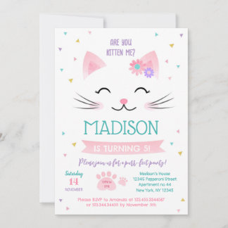 Kitty Cat Kitten Birthday Invitations for girl