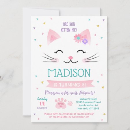 Kitty Cat Kitten Birthday Invitations For Girl