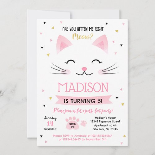 Kitty Cat Kitten Birthday Invitations for girl