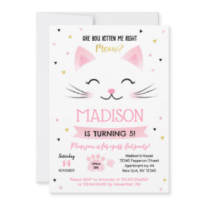 Kitty Cat Kitten Birthday Invitations for girl