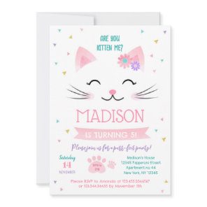 Kitty Cat Kitten Birthday Invitations for girl