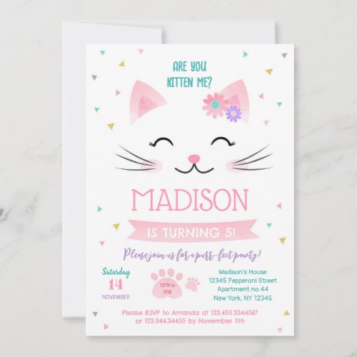 Kitty Cat Kitten Birthday Invitations for girl