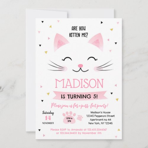 Kitty Cat Kitten Birthday Invitations for girl