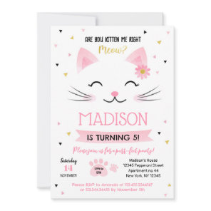 Kitty Cat Kitten Birthday Invitations for girl