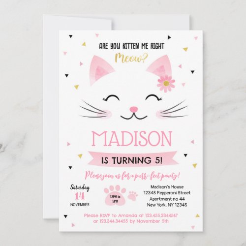 Kitty Cat Kitten Birthday Invitations for girl