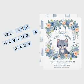 Kitty Cat Kitten Pastel Blue Boy Baby Shower Invit Invitation
