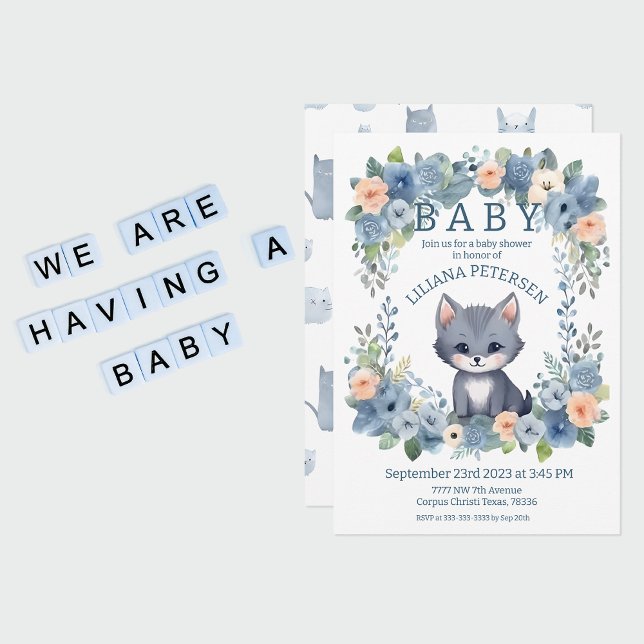 Kitty Cat Kitten Pastel Blue Boy Baby Shower Invit Invitation (Baby Shower Invitation)