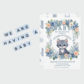 Kitty Cat Kitten Pastel Blue Boy Baby Shower Invitation