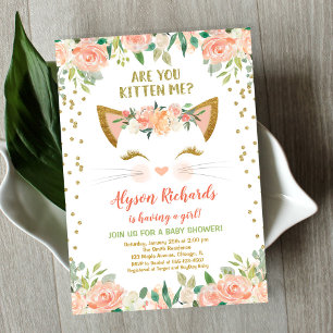 Kitty cat kitten peach cream girl baby shower invitation