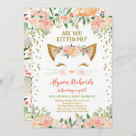 Kitty cat kitten peach cream girl baby shower invitation