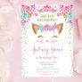 Kitty cat kitten pink gold glitter birthday party invitation
