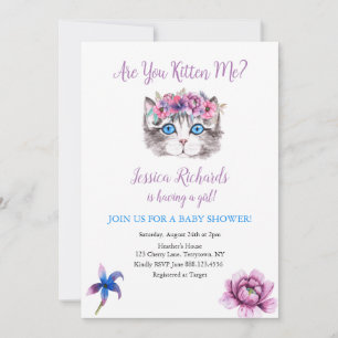 Kitty cat kitten pink purple girl baby shower invi invitation