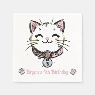 Kitty Cat Kitten Pink Purple Gold Birthday Party  Napkins