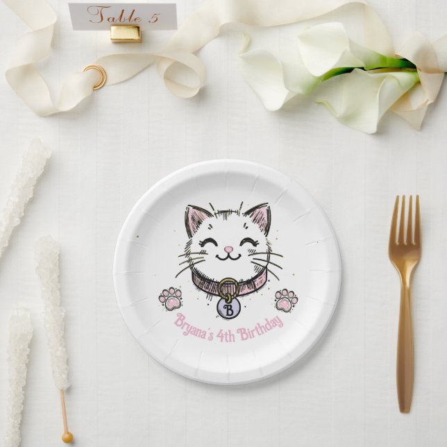 Kitty Cat Kitten Pink Purple Gold Birthday Party  Paper Plates (Wedding)