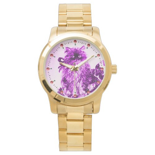 KITTY CAT  KITTEN WITH PURPLE ROSES White Watch