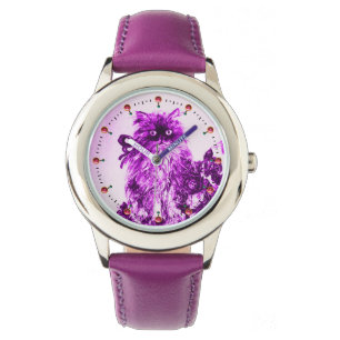 KITTY CAT / KITTEN WITH PURPLE ROSES White Watch