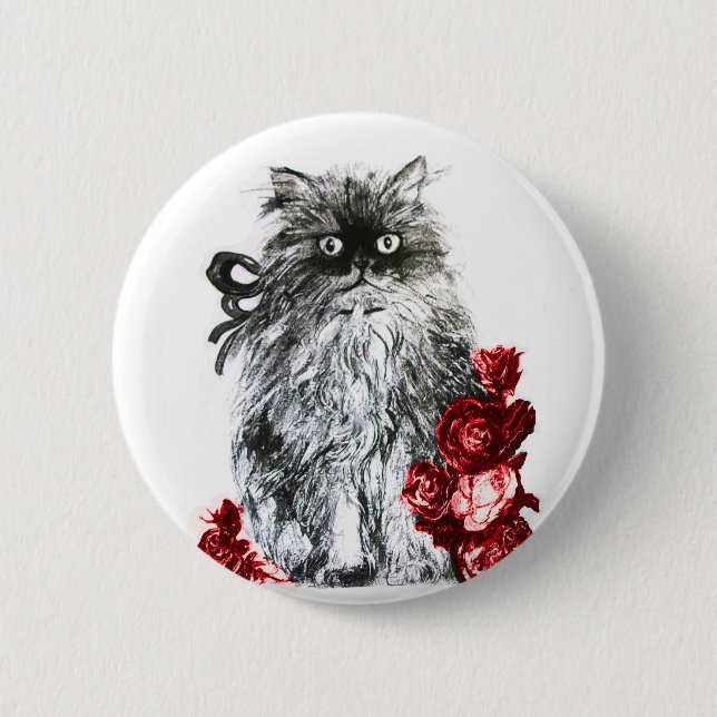 KITTY CAT,KITTEN WITH RED ROSES BUTTON (Front)