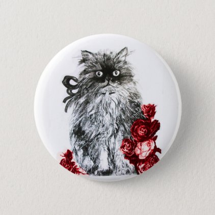 KITTY CAT,KITTEN WITH RED ROSES BUTTON