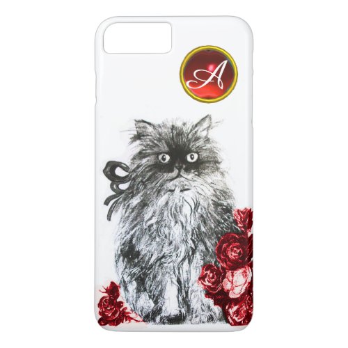 KITTY CATKITTEN WITH RED ROSES GEM MONOGRAMwhite iPhone 8 Plus7 Plus Case