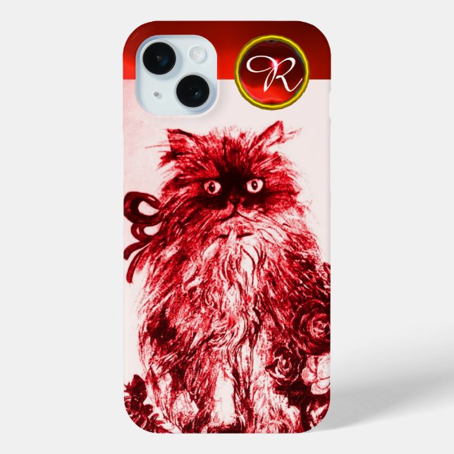 KITTY CAT- KITTEN WITH RED ROSES Gemstone Monogram Case-Mate iPhone Case (Back)