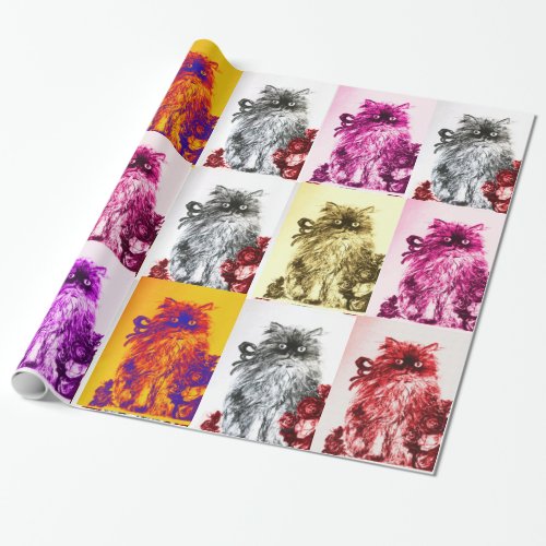 KITTY CAT KITTEN WITH RED ROSES WRAPPING PAPER