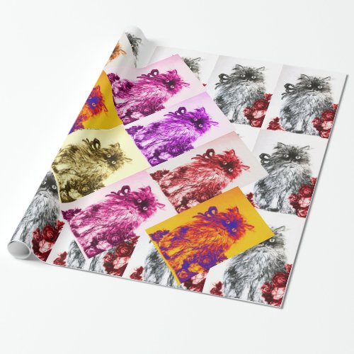 KITTY CAT KITTEN WITH RED ROSES WRAPPING PAPER