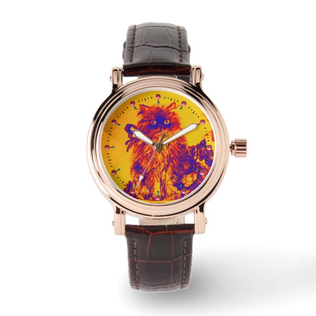 KITTY CAT / KITTEN WITH ROSES Purple Blue Orange Watch (Front)