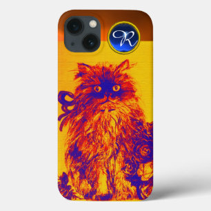 KITTY CAT,KITTEN YELLOW BLUE ROSES Gem Monogram iPhone 13 Case