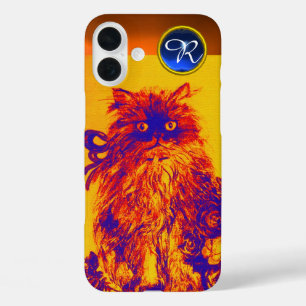 KITTY CAT,KITTEN YELLOW BLUE ROSES Gem Monogram iPhone 16 Plus Case