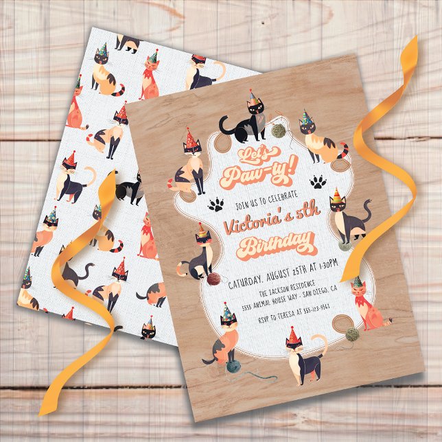 Kitty Cat Let's Paw-ty Birthday Invitation (Creator Uploaded)