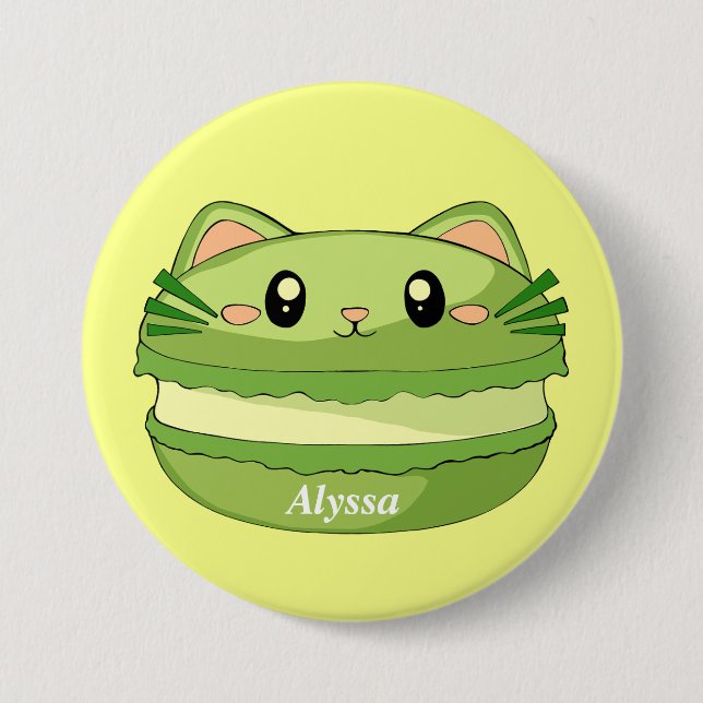Kitty Cat Matcha Macaron Button (Front)