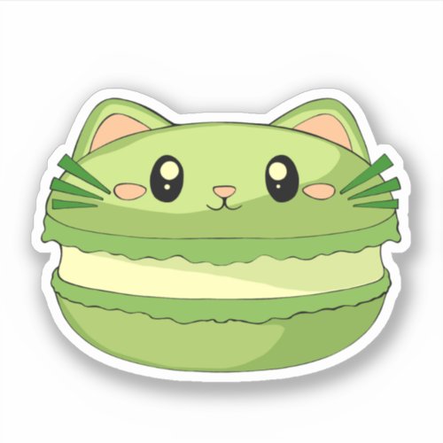 Kitty Cat Matcha Macaron Sticker