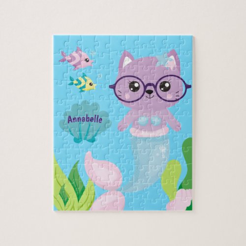 Kitty Cat Mermaid and Fish Friends Personalized Jigsaw Puzzle