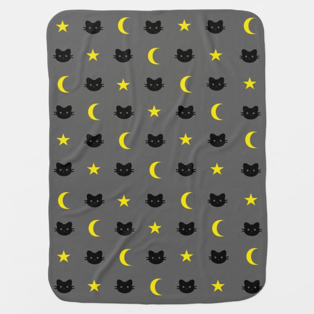 Kitty Cat Moon And Stars Baby Blanket (Front)