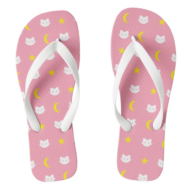 kitty Cat Moon And Stars Flip Flops (Footbed)